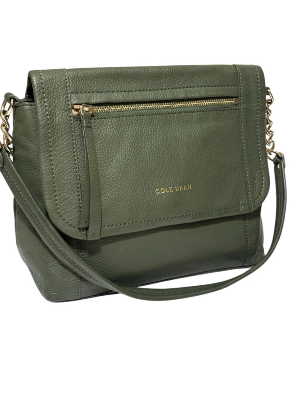 Cole Haan Olive Green Leather Crossbody Bag in new condition, sides with chains
